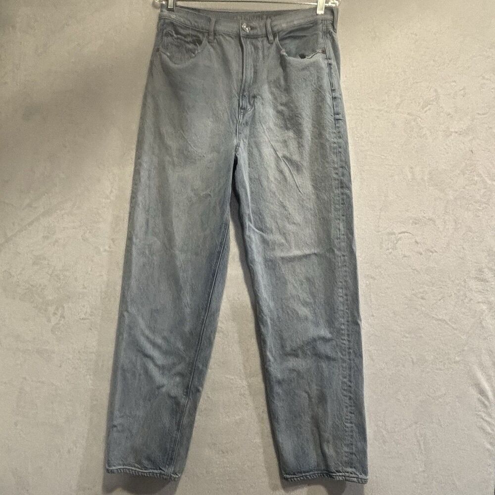 American Eagle Women's Denim Baggy Jeans Size 12 Regular Blue High-Rise Comfy